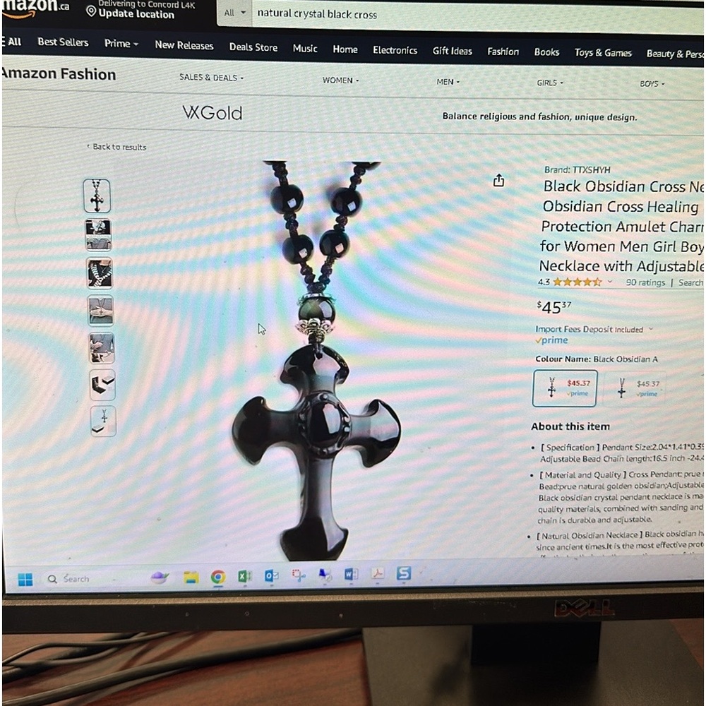 Natural crystal black obsidian cross necklace Amulet pendant with chain - Picture 10 of 10